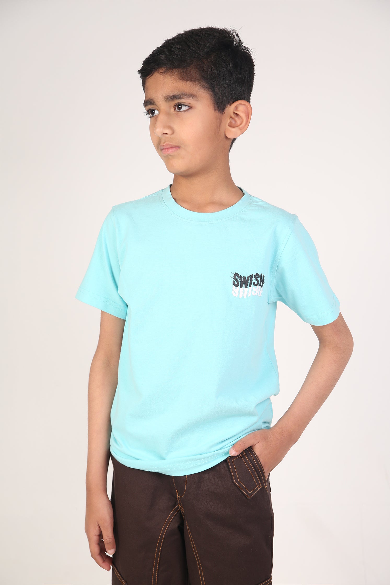 BOY'S T-SHIRT ISLAND BLUE WITH WAVE TYPOGRAPHY PRINTING