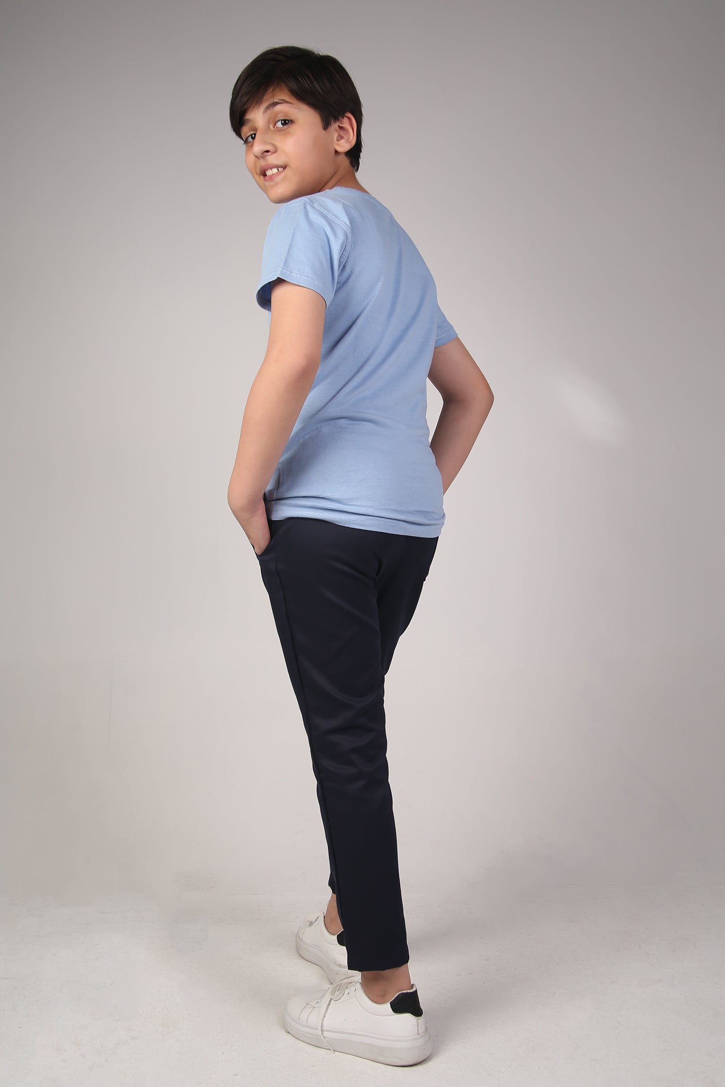 BOY'S T-SHIRT BLEACHED AQUA COLOR BLOCK TYPOGRAPHY