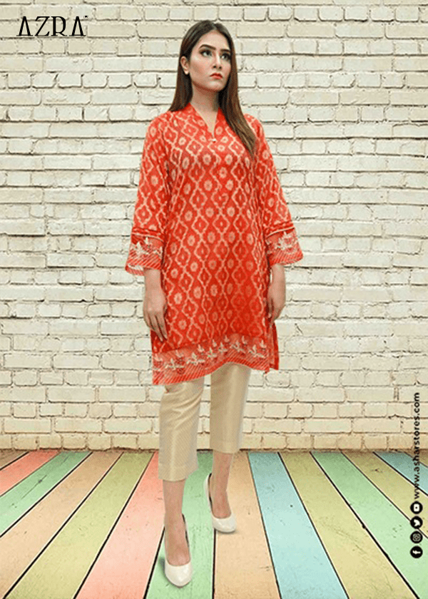 AZRA FEMALE TOP JAQUARD RED ASHARSTORES.COM XS