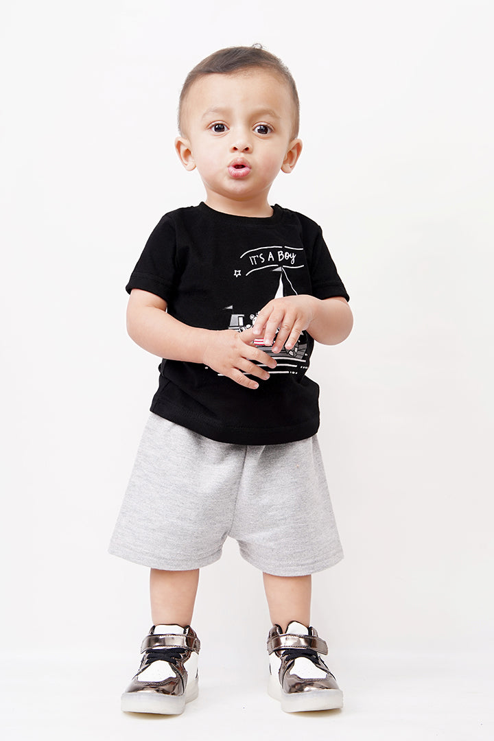 UNISEX BABY SHIRT SHORT SET/ NEWBORN BLACK & CLOUD DANCER COLOR TEE SET