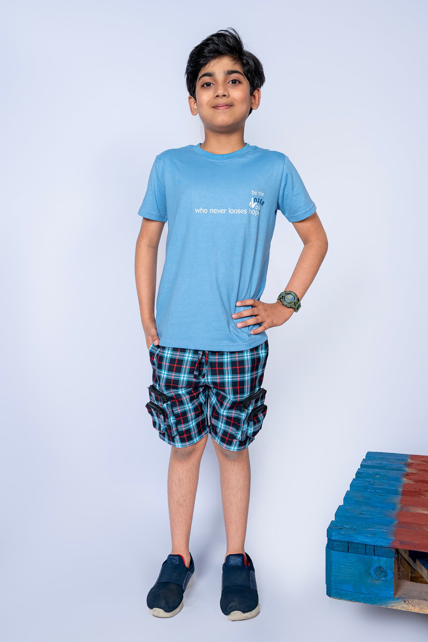 BOY'S T-SHIRT CEIL BLUE "WHO NEVER LOOSE HOPE" PRINTING