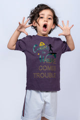 KIDS T SHIRT PURPLE WITH "CATCH THE WAVE" PRINTING