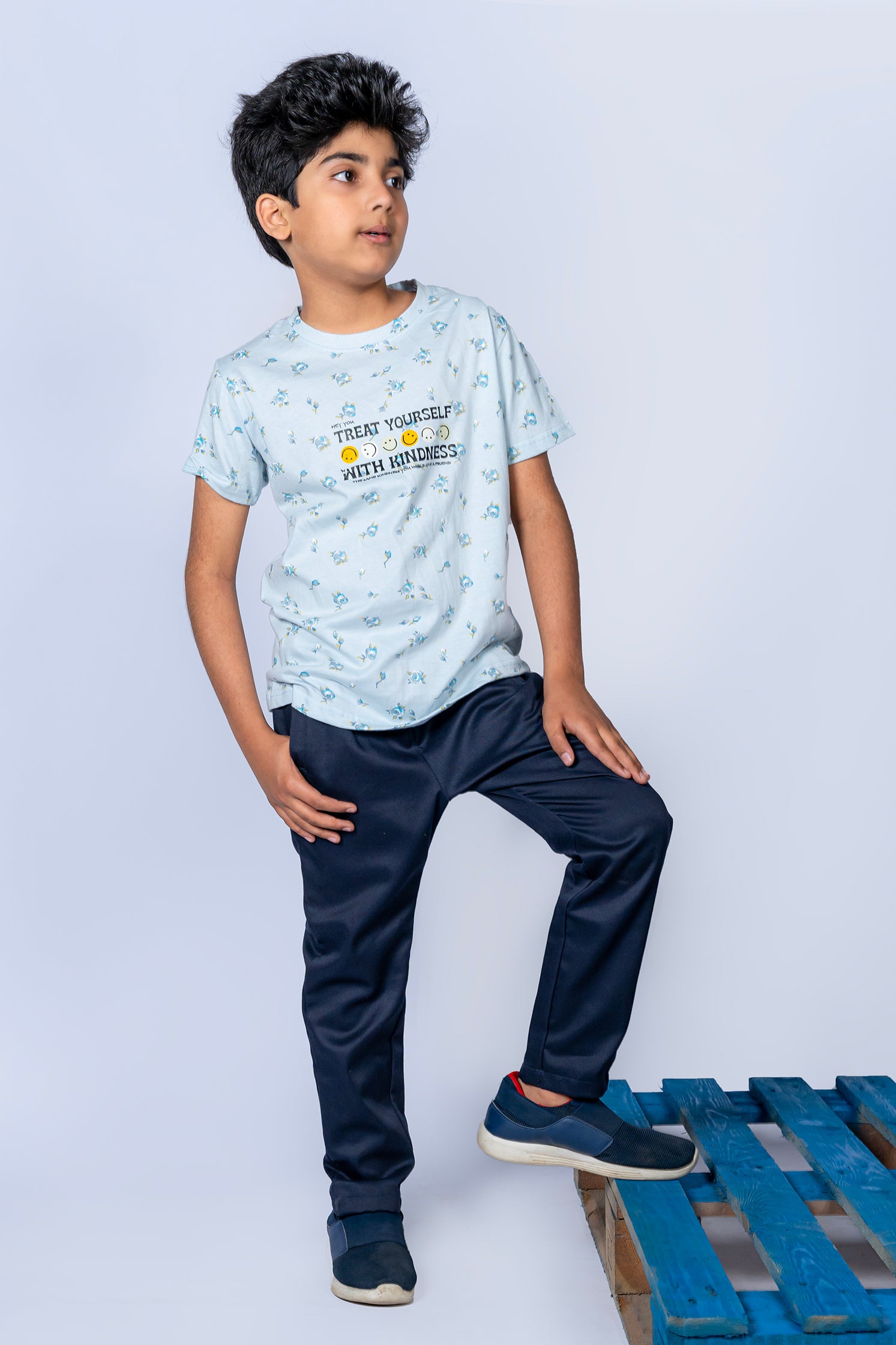 BOY'S T-SHIRT POWDER BLUE WITH "TREAT YOURSELF" PRINTING