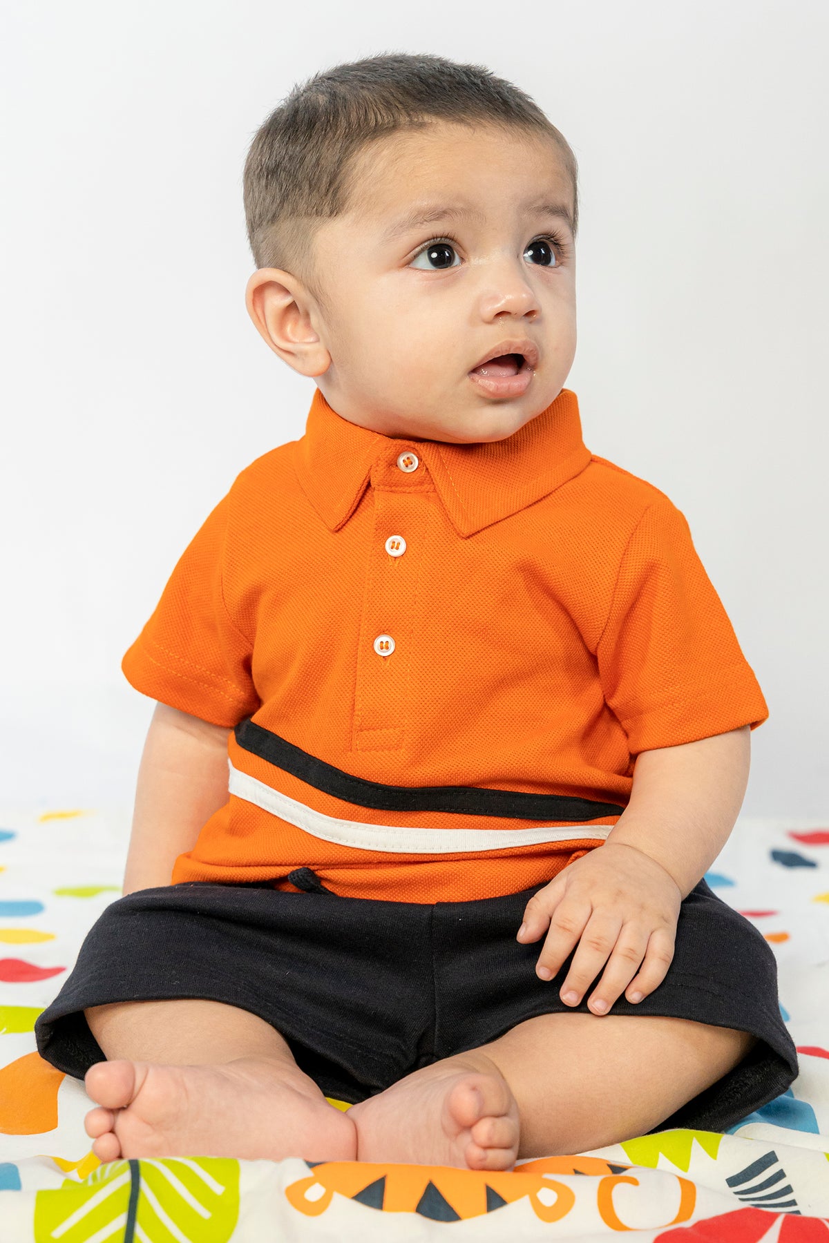 BABY POLO ORANGE WITH BLACK AND WHITE LINE