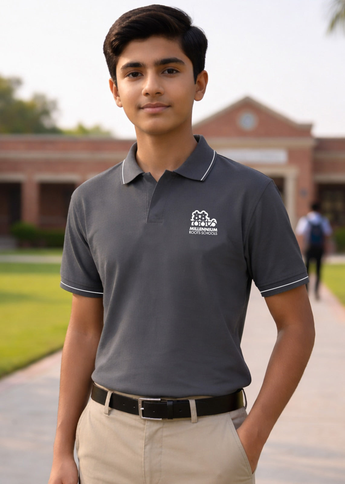 ROOTS POLO SHIRTS GREY HALF SLEEVE (BOYS)