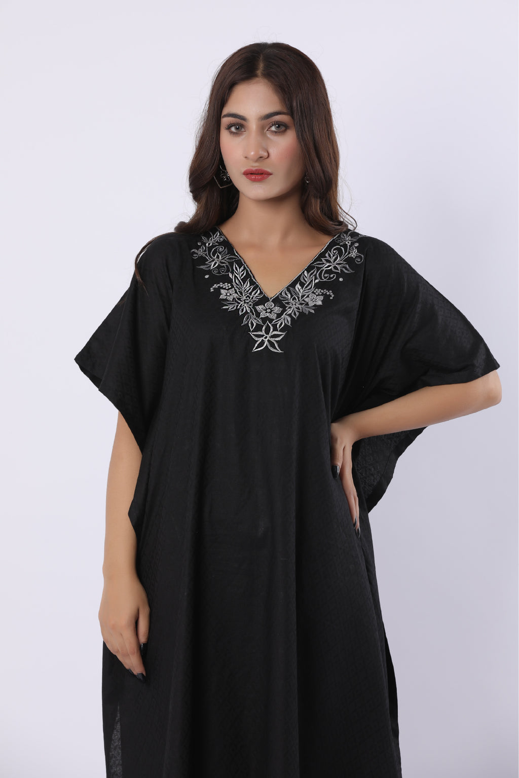 AZRA LADIES BLACK WITH NECK EMB