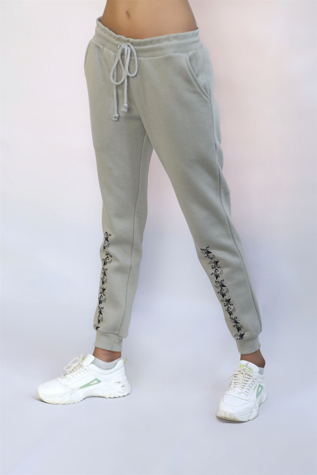 COTTON KNITTED TERRY TROUSER GRAY FLOWER PRINTING