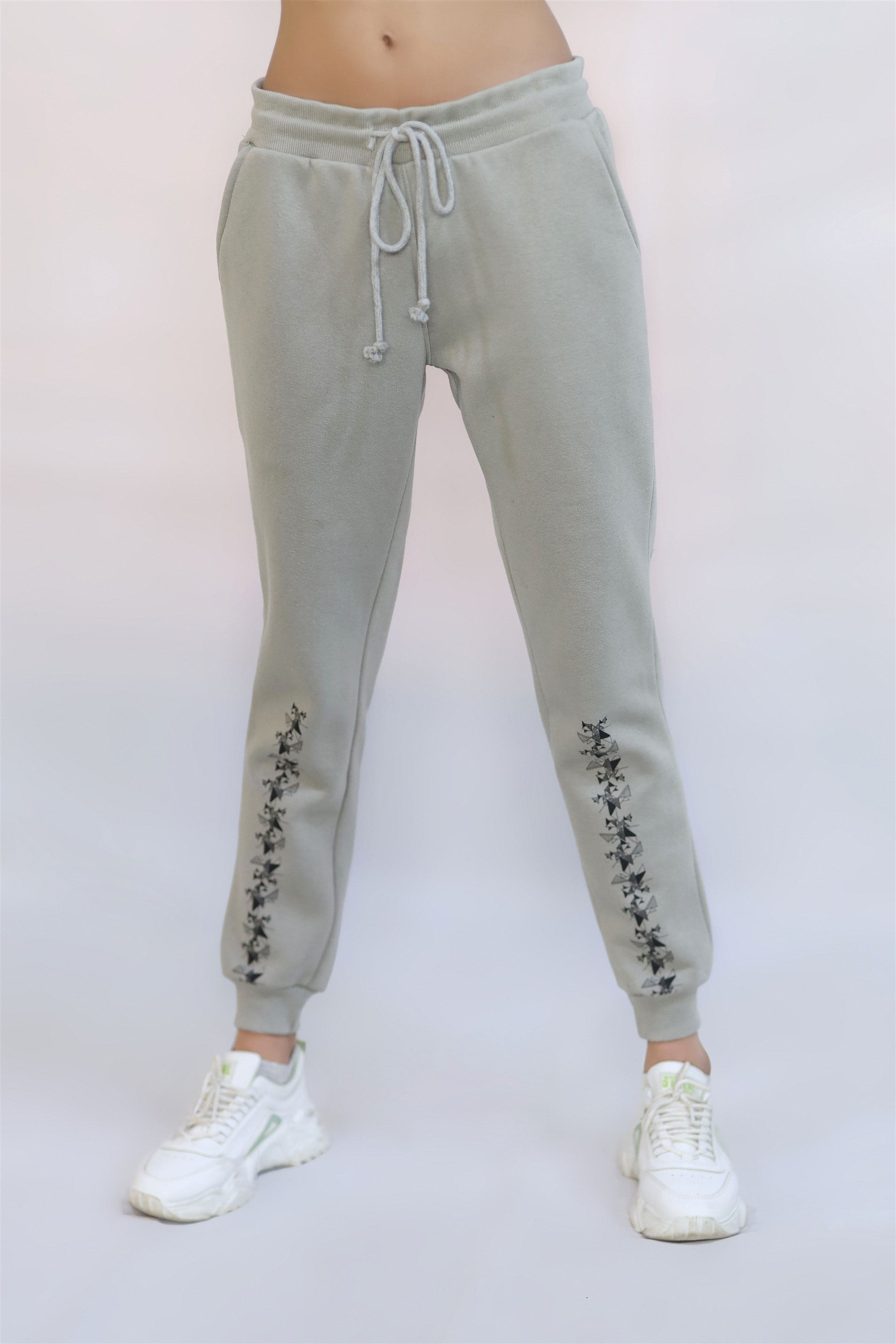 COTTON KNITTED TERRY TROUSER GRAY FLOWER PRINTING