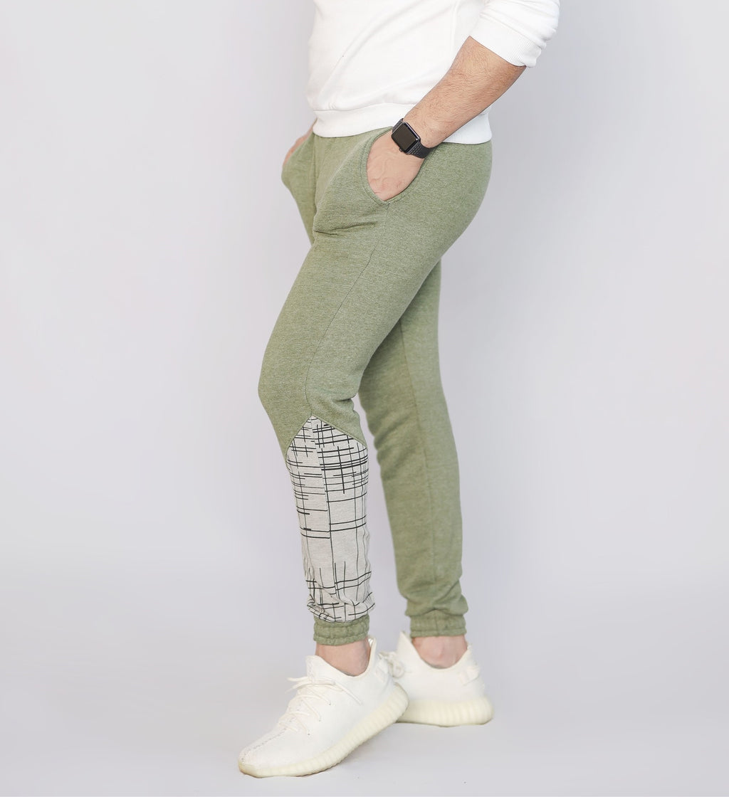 MEN'S COTTON KNITTED TERRY TROUSER GREEN WITH PRINT PATCH