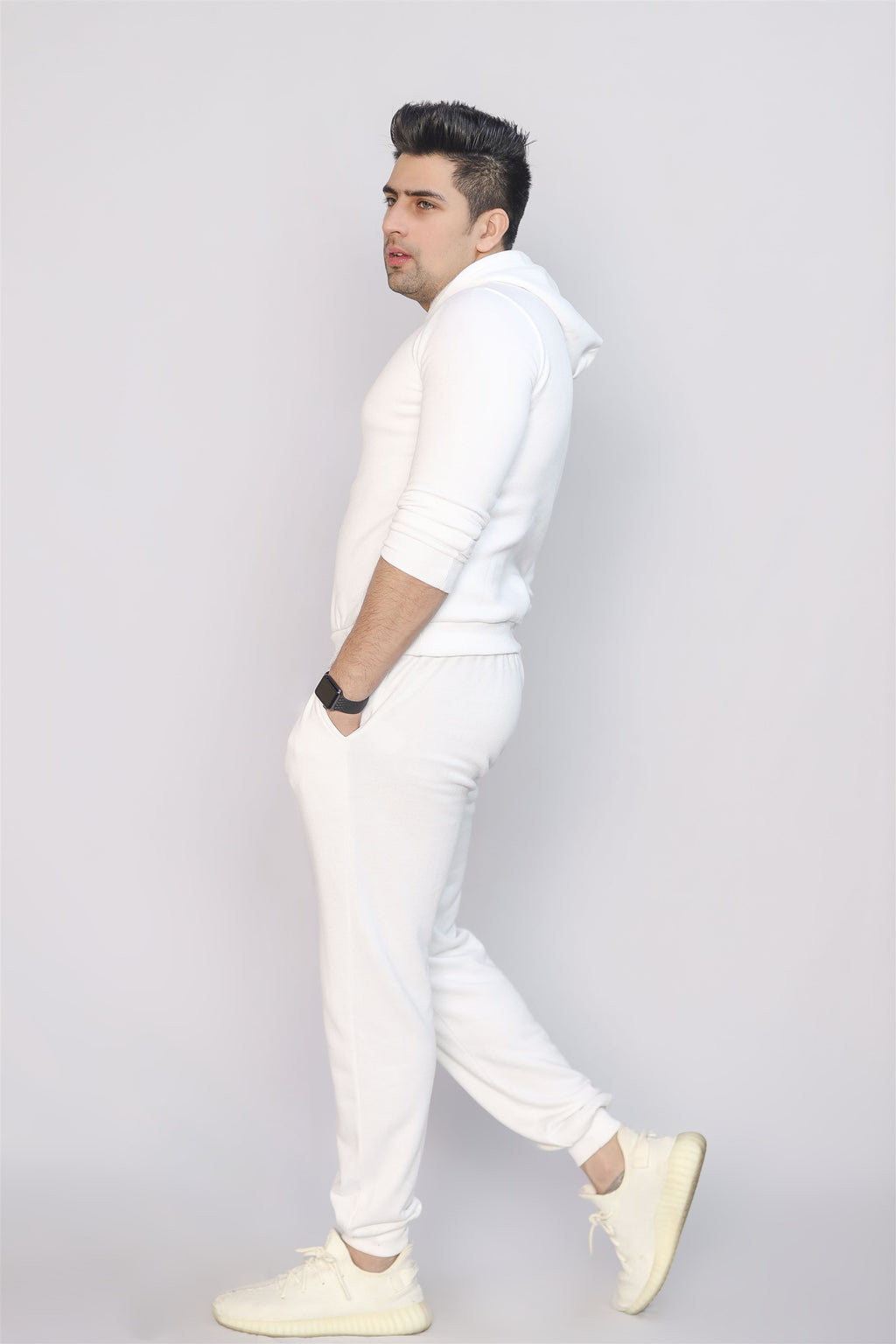 MEN'S COTTON KNITTED WHITE TERRY TROUSER WITH SPACEDOUT PRINT