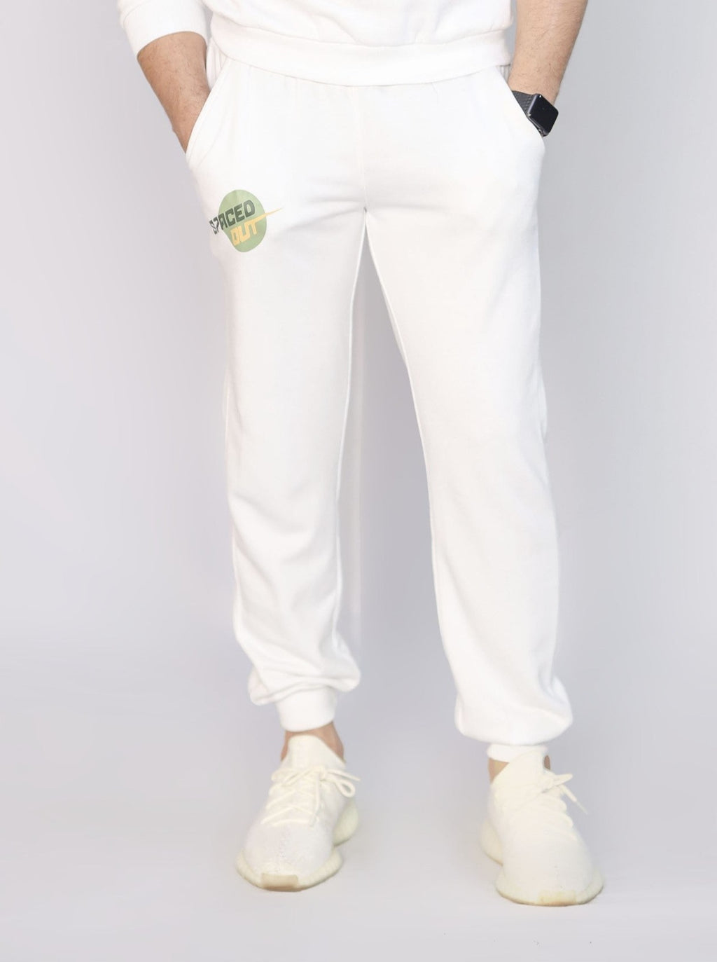 MEN'S COTTON KNITTED WHITE TERRY TROUSER WITH SPACEDOUT PRINT