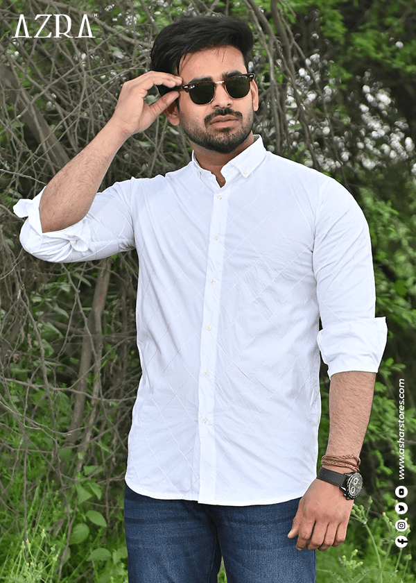 DRESS SHIRT EMB WHITE